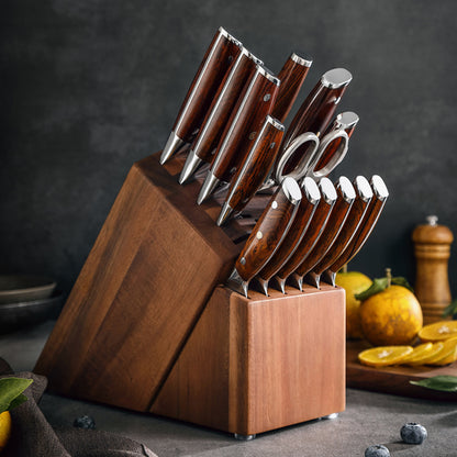 Messerblock mit 16 Schlitzen Akazienholz